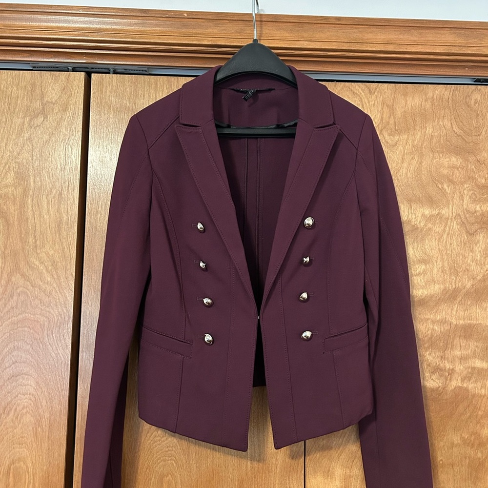 White House Black Market Dark Burgundy Blazer with Silver Buttons